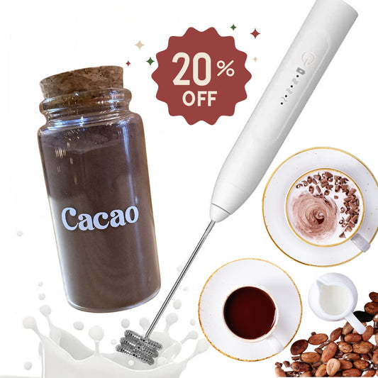Espumador de leche+Cacao el polvo premium envasado.