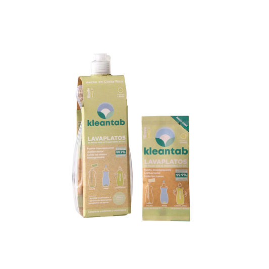 Lavaplatos en polvo Kleantab limón sobre 30 g + botella (Rinde 600 ml)