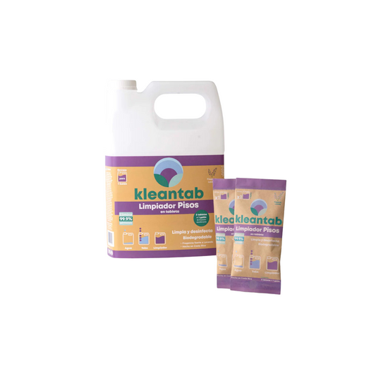 2 sobres KleanTab desinfectante para pisos + envase plástico galón